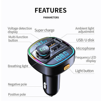 BLUETOOTH CAR ADAPTER WITH DUAL USB PORTS